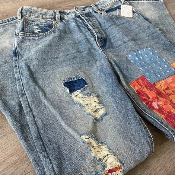 NWT Free People Belladonna Straight Leg Jeans High Rise Denim Patchwork 28 - Picture 9 of 16